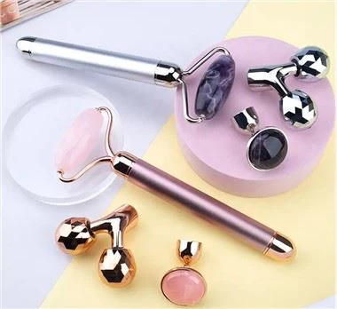 3 in 1 roze elektrische gezicht roze kwarts rolmassager