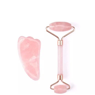 100% natuurlijke handgemaakte roze roze quartz roller gua sha set