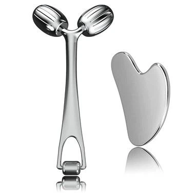 Metalen gezichtsroller gua sha massagere gereedschap voor gezicht nek ooglichaam huidverzorging