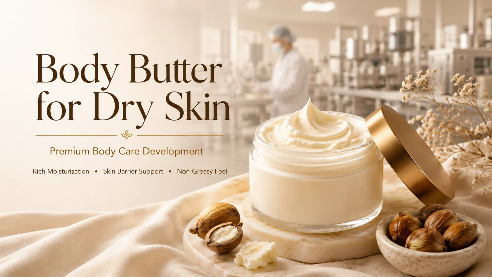 Hoe body butter voor de droge huid en premium lichaamsverzorgingslijnen te on...